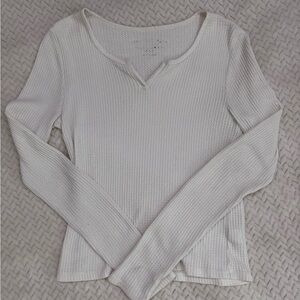 Aeropostale Cream Waffle Knit Long Sleeve Top